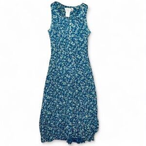 Jody Sz. 3 Blue Floral Sleeveless Maxi Dress with Button Down Pearl Vintage